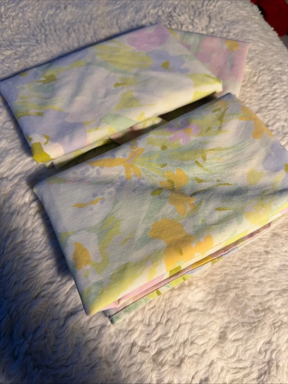 Sears Vtg Pastel Floral Cotton pillowcases  - Soft Pink, Yellow & Green 42”x36”
